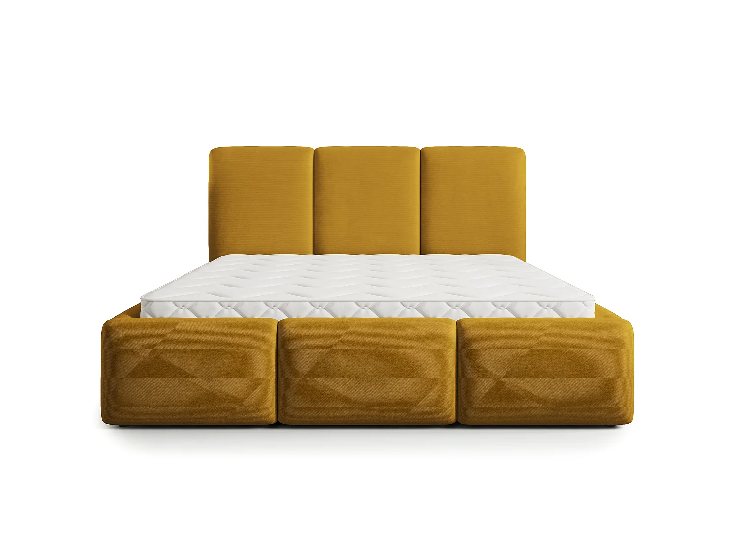Lit Coffre ARSIL 140x200 cm - Tissu peluche - Jaune