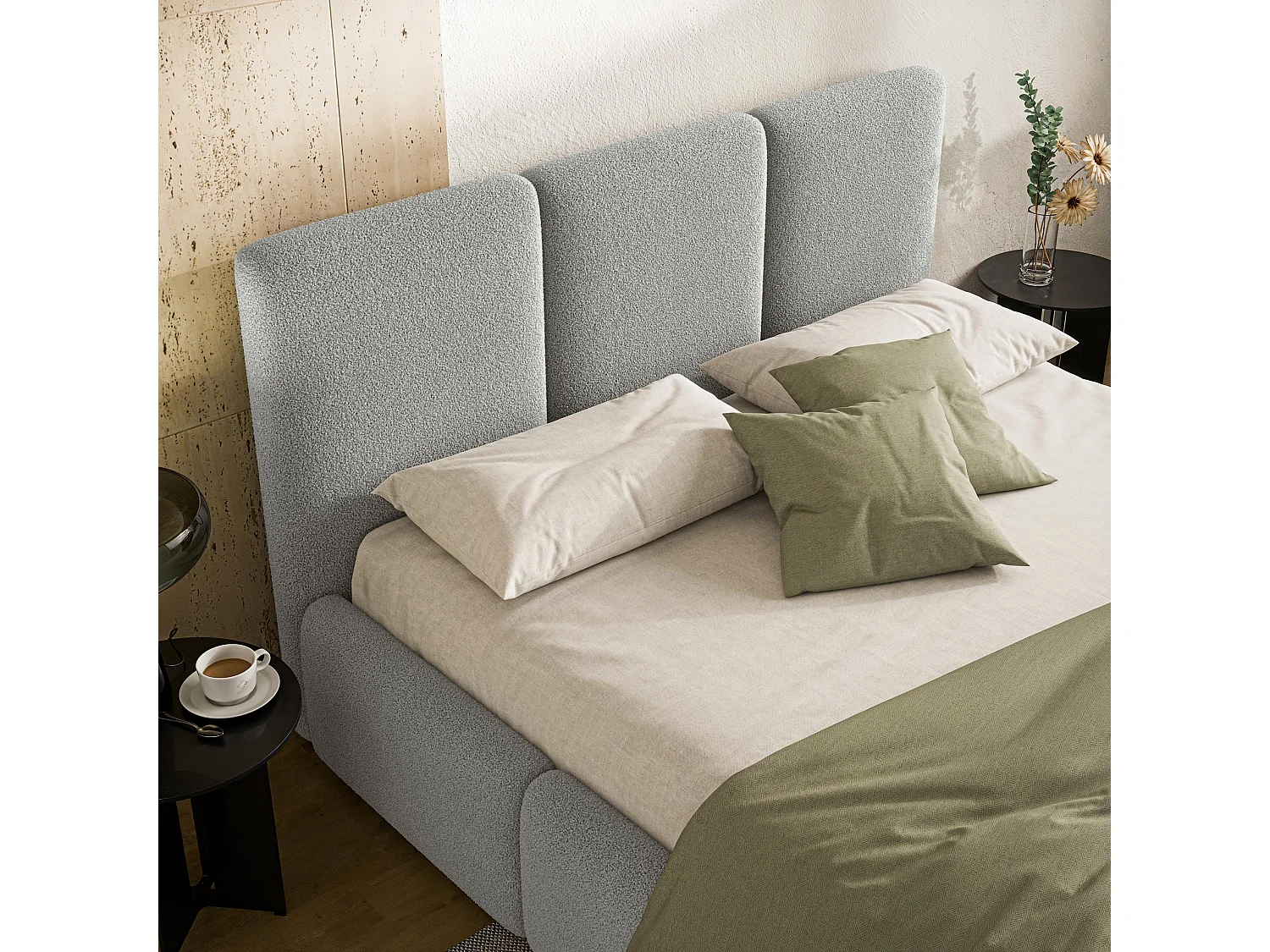 Gestoffeerd bed ARSIL 140x200 cm - Bouclé stof - Lichtgrijs