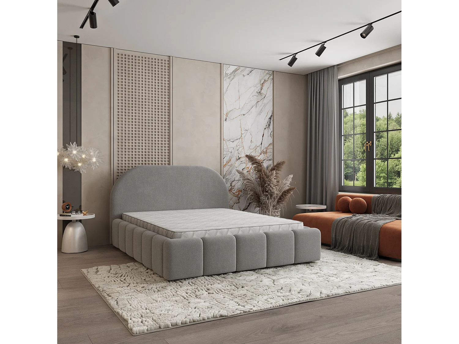 Gestoffeerd bed FLUSSO 180x200 cm - Geweven stof - Grijs