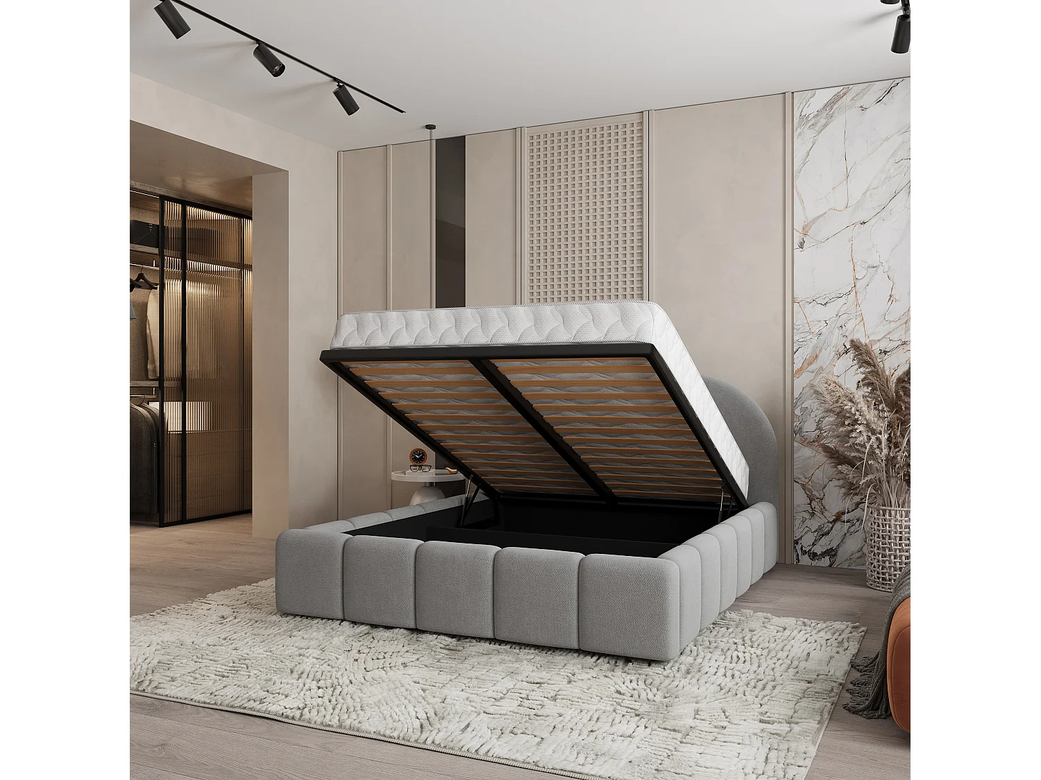 Gestoffeerd bed FLUSSO 180x200 cm - Geweven stof - Grijs