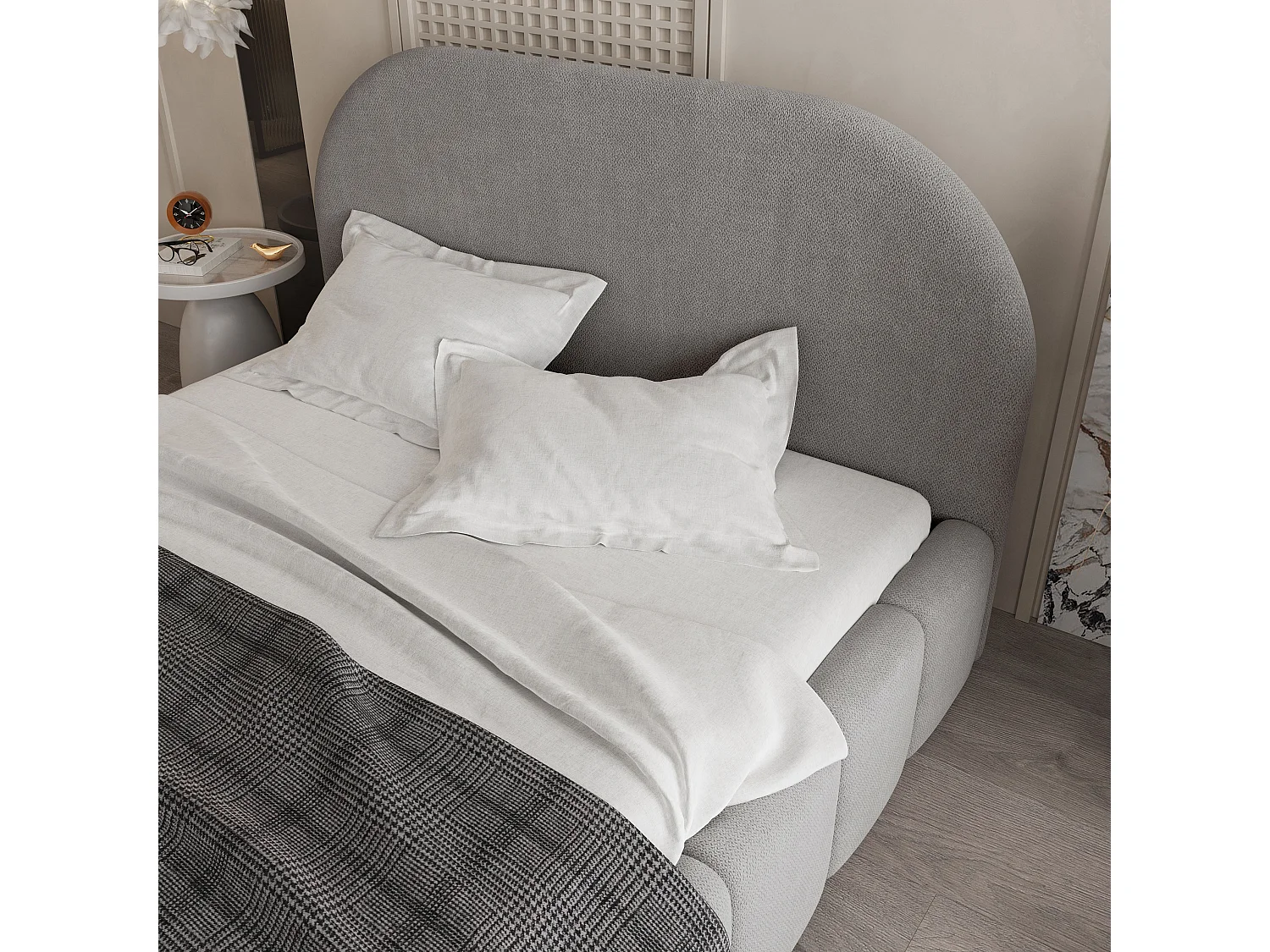 Gestoffeerd bed FLUSSO 180x200 cm - Geweven stof - Grijs