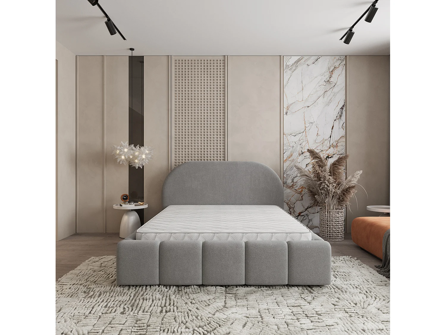 Gestoffeerd bed FLUSSO 180x200 cm - Geweven stof - Grijs