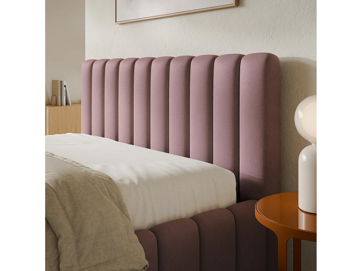 Lit Coffre TEBA 120x200 cm - Tissu peluche - Rose poudré