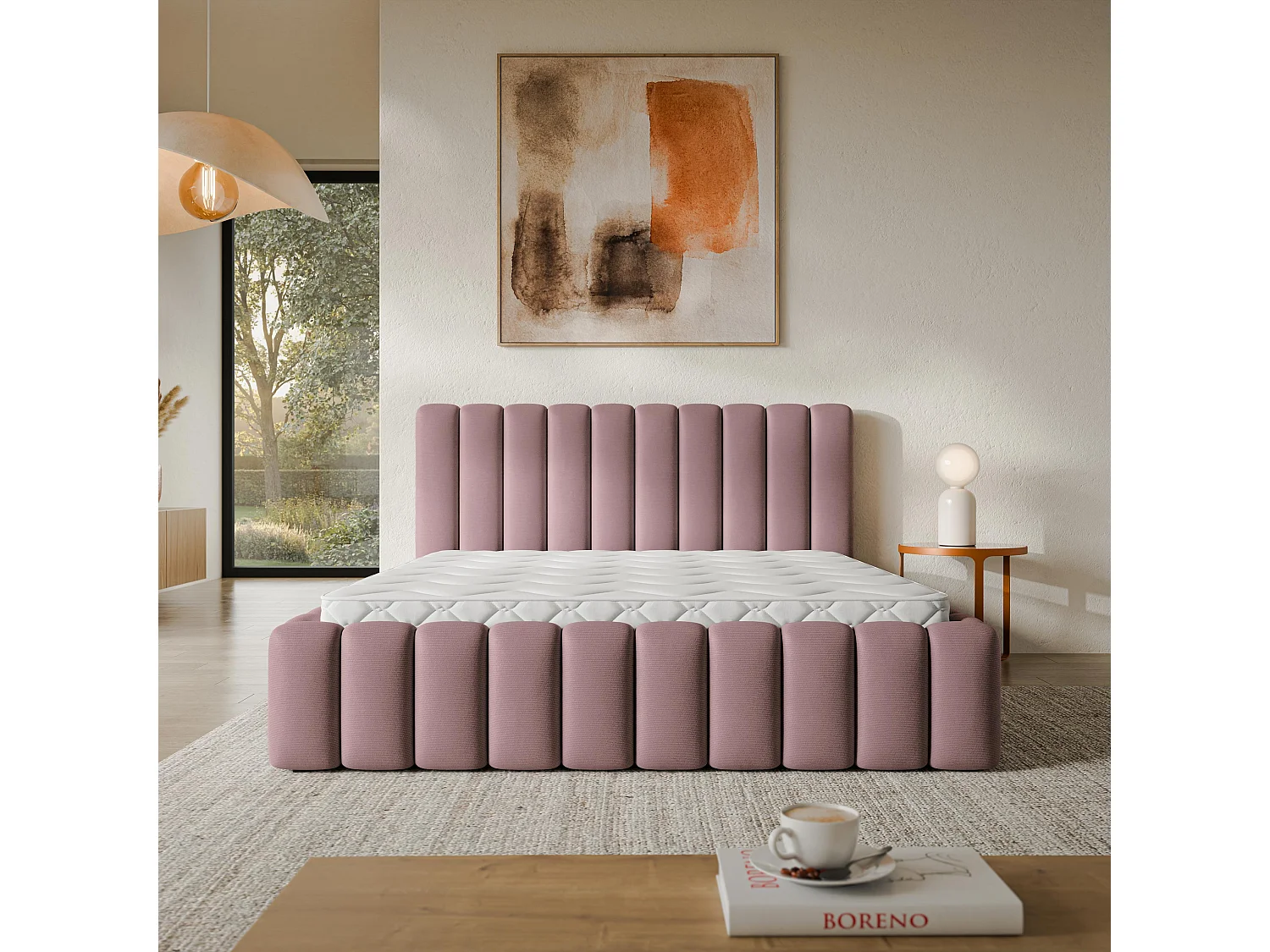 Lit Coffre TEBA 120x200 cm - Tissu peluche - Rose poudré