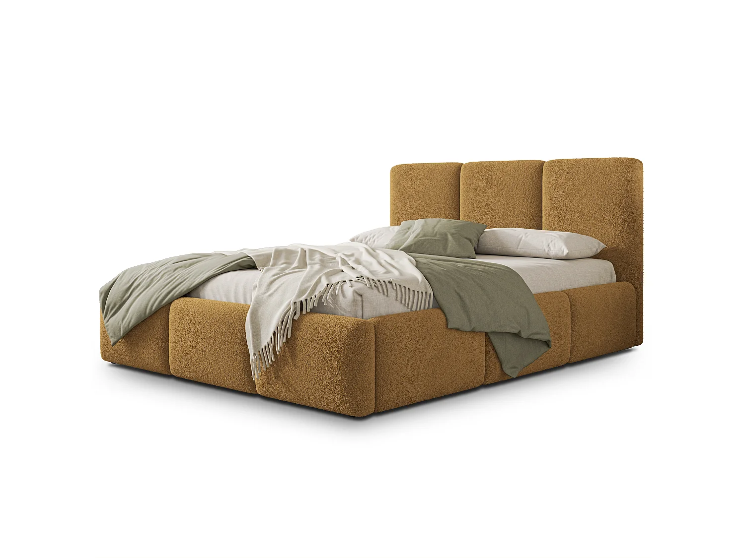 Lit Coffre ARSIL 180x200 cm - Tissu bouclé - Miel
