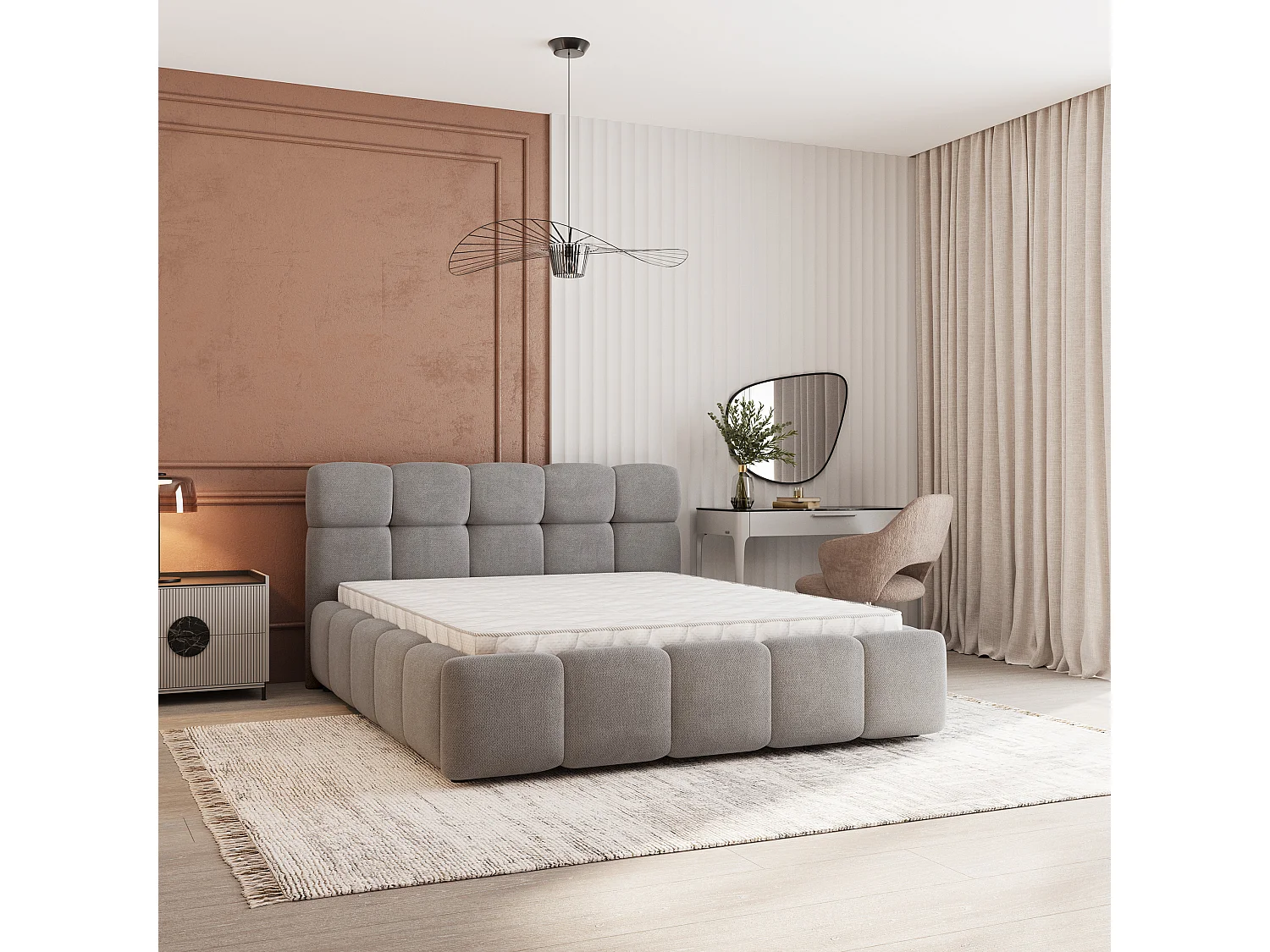 Gestoffeerd bed FARU 180x200 cm - Geweven stof - Grijs