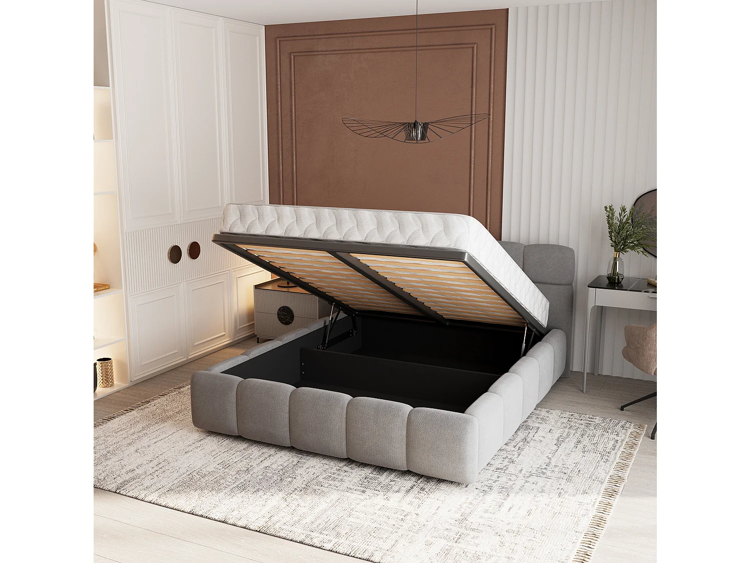 Gestoffeerd bed FARU 180x200 cm - Geweven stof - Grijs
