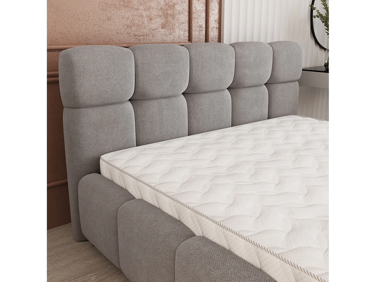 Gestoffeerd bed FARU 180x200 cm - Geweven stof - Grijs