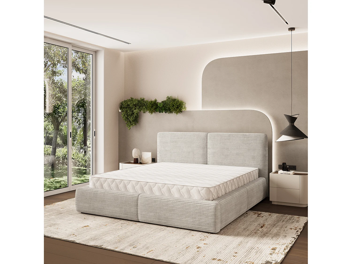 Gestoffeerd bed FELURO 180x200 cm - Corduroy stof - Crème