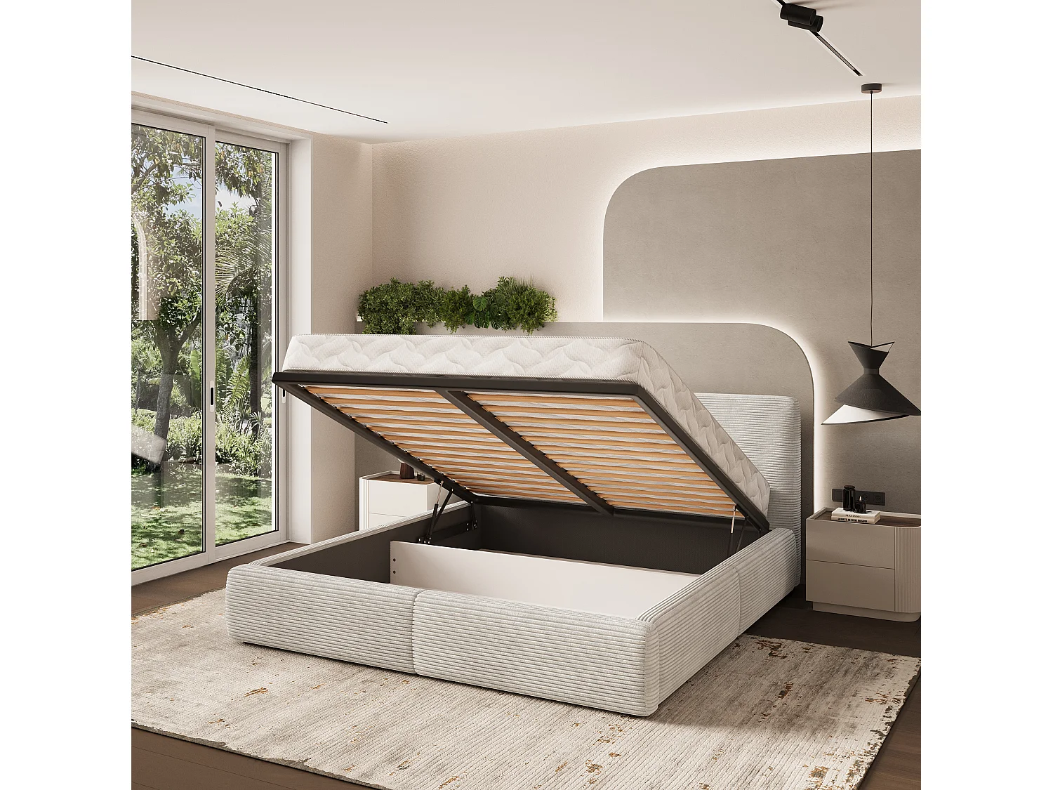 Gestoffeerd bed FELURO 180x200 cm - Corduroy stof - Crème