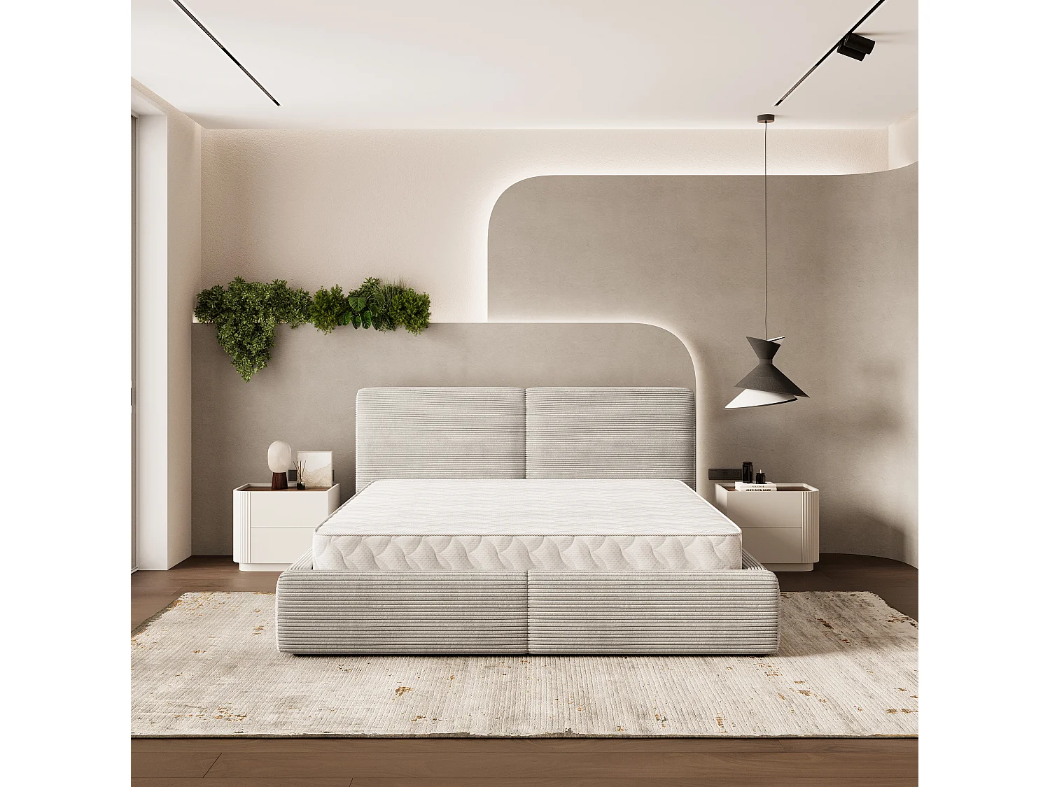 Gestoffeerd bed FELURO 180x200 cm - Corduroy stof - Crème