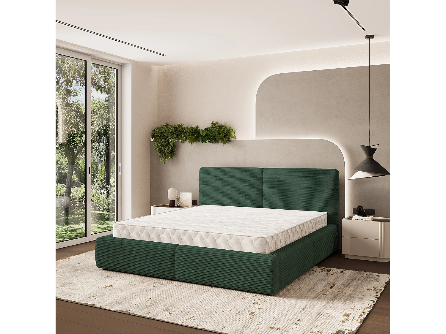 Gestoffeerd bed FELURO 160x200 cm - Corduroy stof - Groen