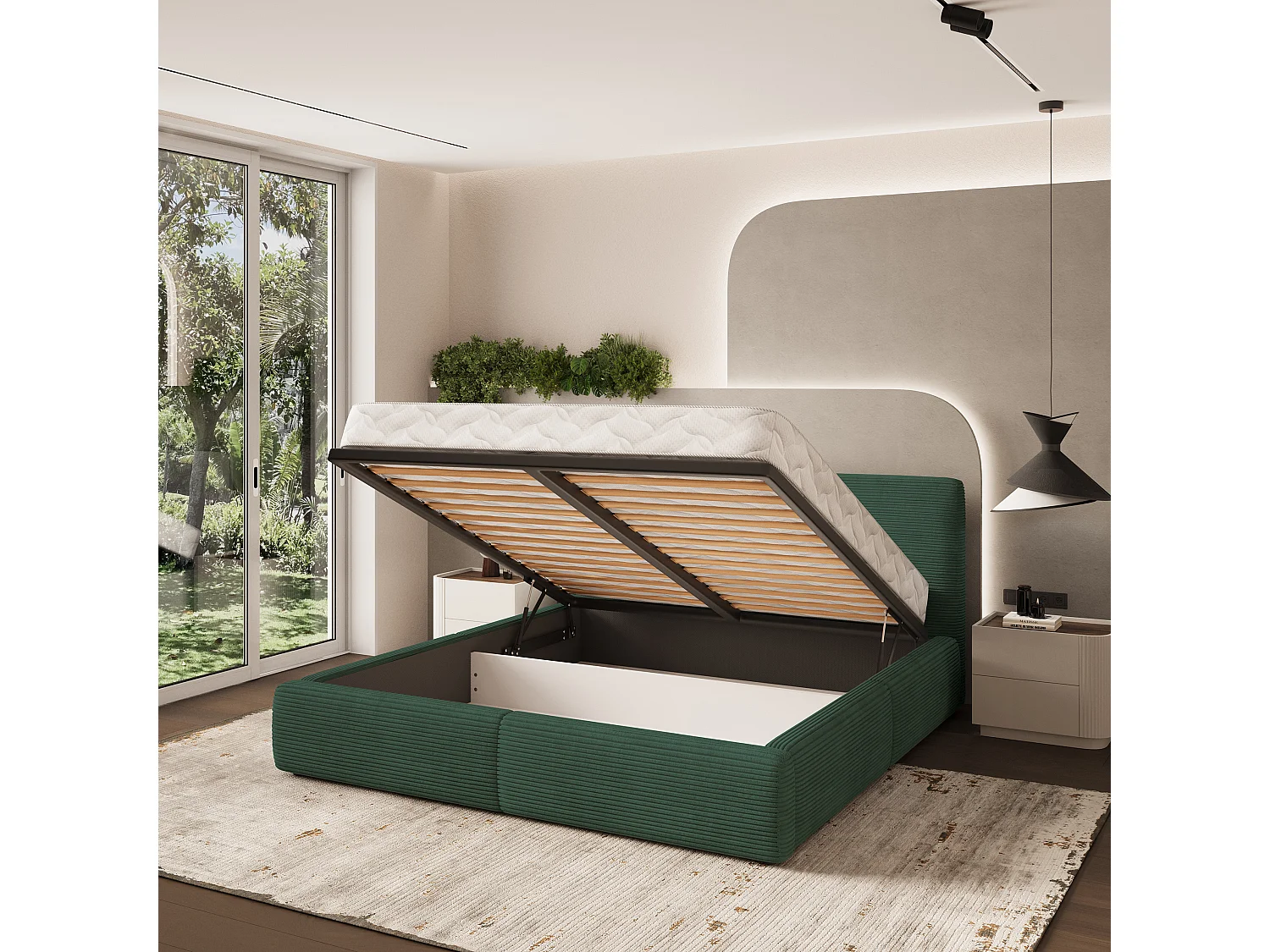 Gestoffeerd bed FELURO 160x200 cm - Corduroy stof - Groen