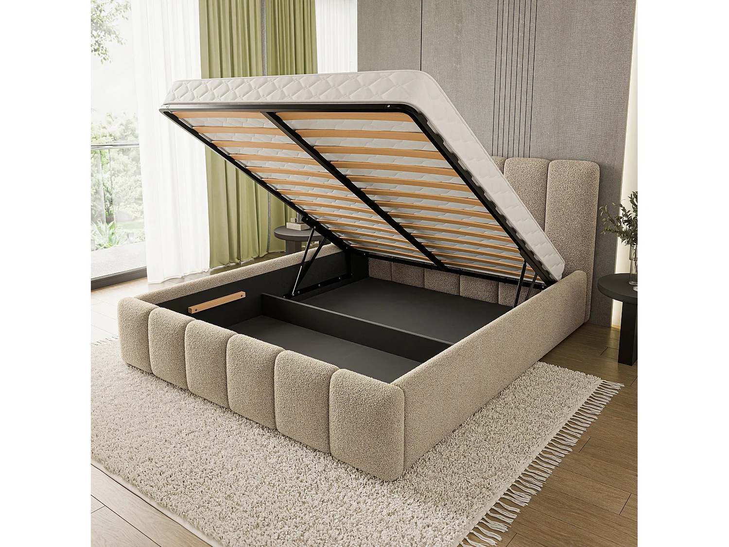 Gestoffeerd bed ATTORA 180x200 cm - Bouclé stof - Beige