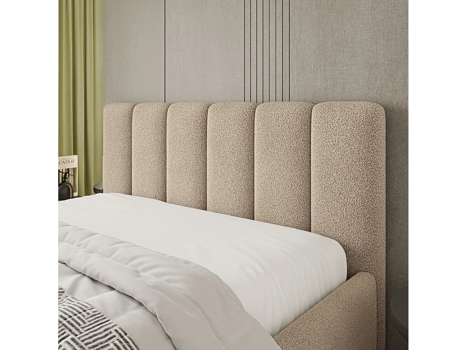 Gestoffeerd bed ATTORA 180x200 cm - Bouclé stof - Beige