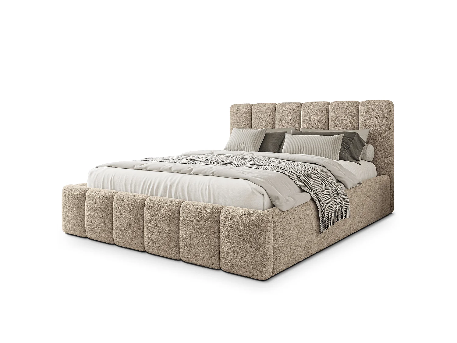Gestoffeerd bed ATTORA 180x200 cm - Bouclé stof - Beige