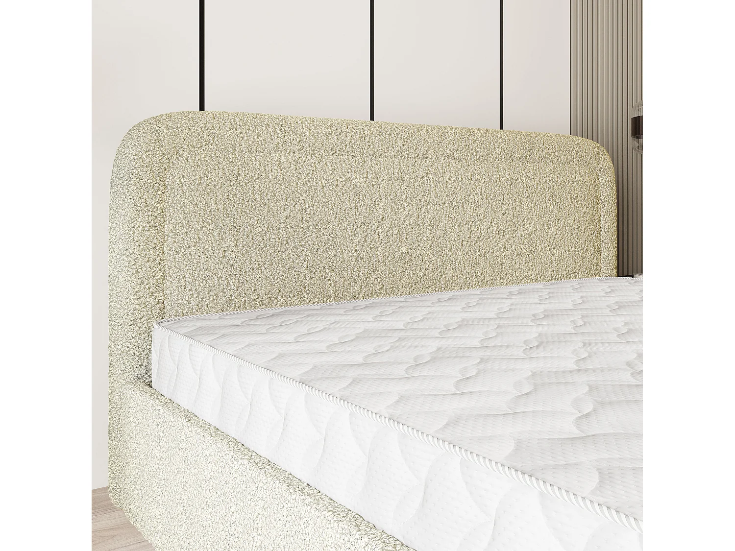 Gestoffeerd bed BENIRA 200x200 cm - Bouclé stof - Crème