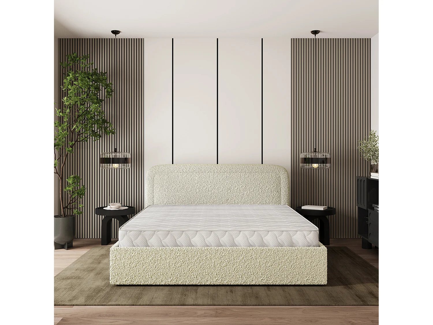 Gestoffeerd bed BENIRA 200x200 cm - Bouclé stof - Crème