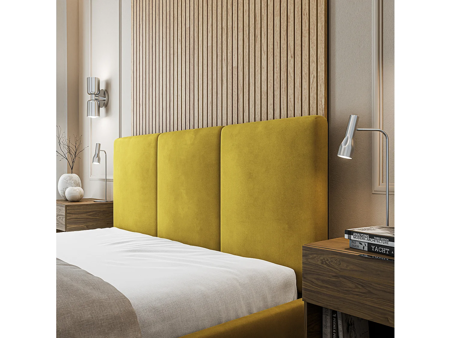 Lit Coffre AZURI 160x200 cm - Tissu velours - Jaune