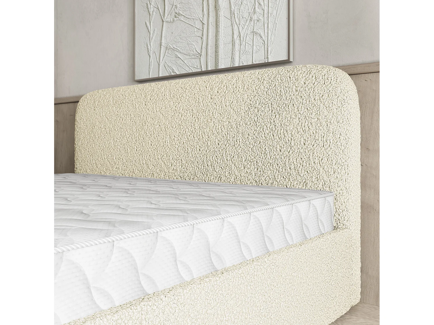 Gestoffeerd bed RENIVE 180x200 cm - Bouclé stof - Crème