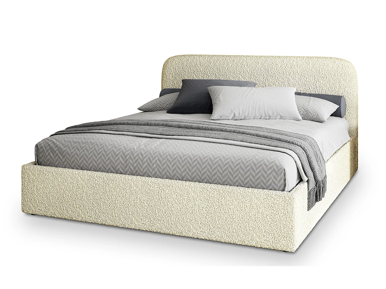 Gestoffeerd bed RENIVE 180x200 cm - Bouclé stof - Crème