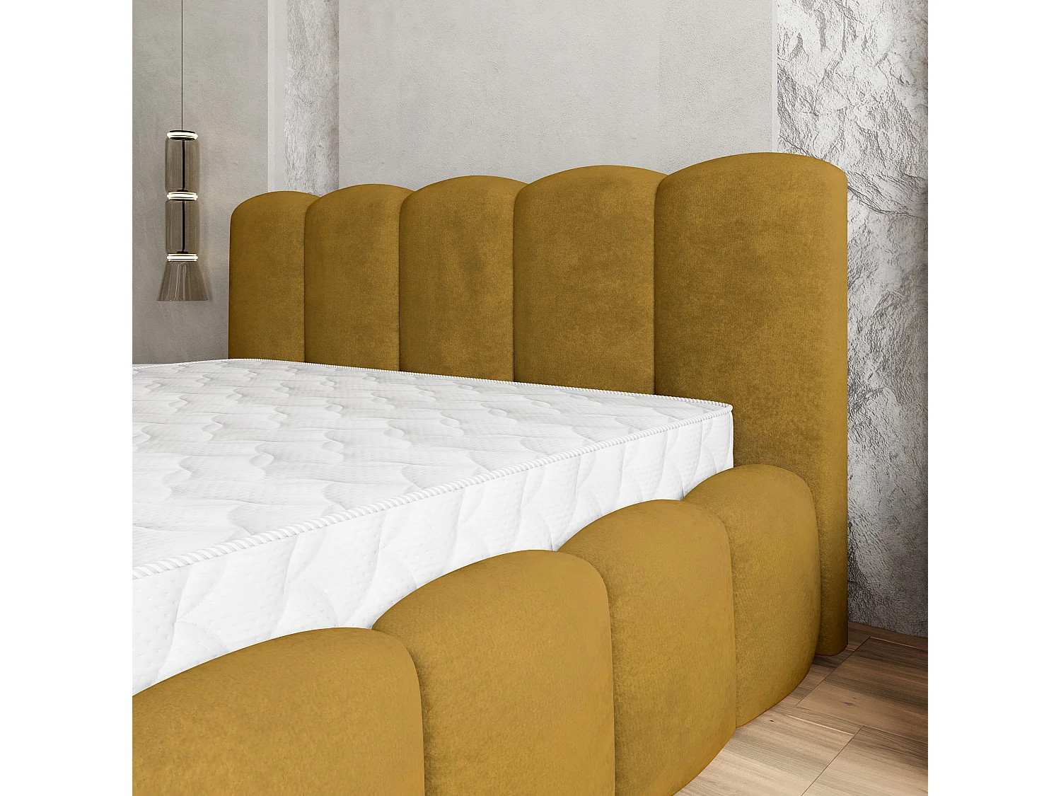 Lit Coffre FALINA 180x200 cm - Tissu peluche - Jaune