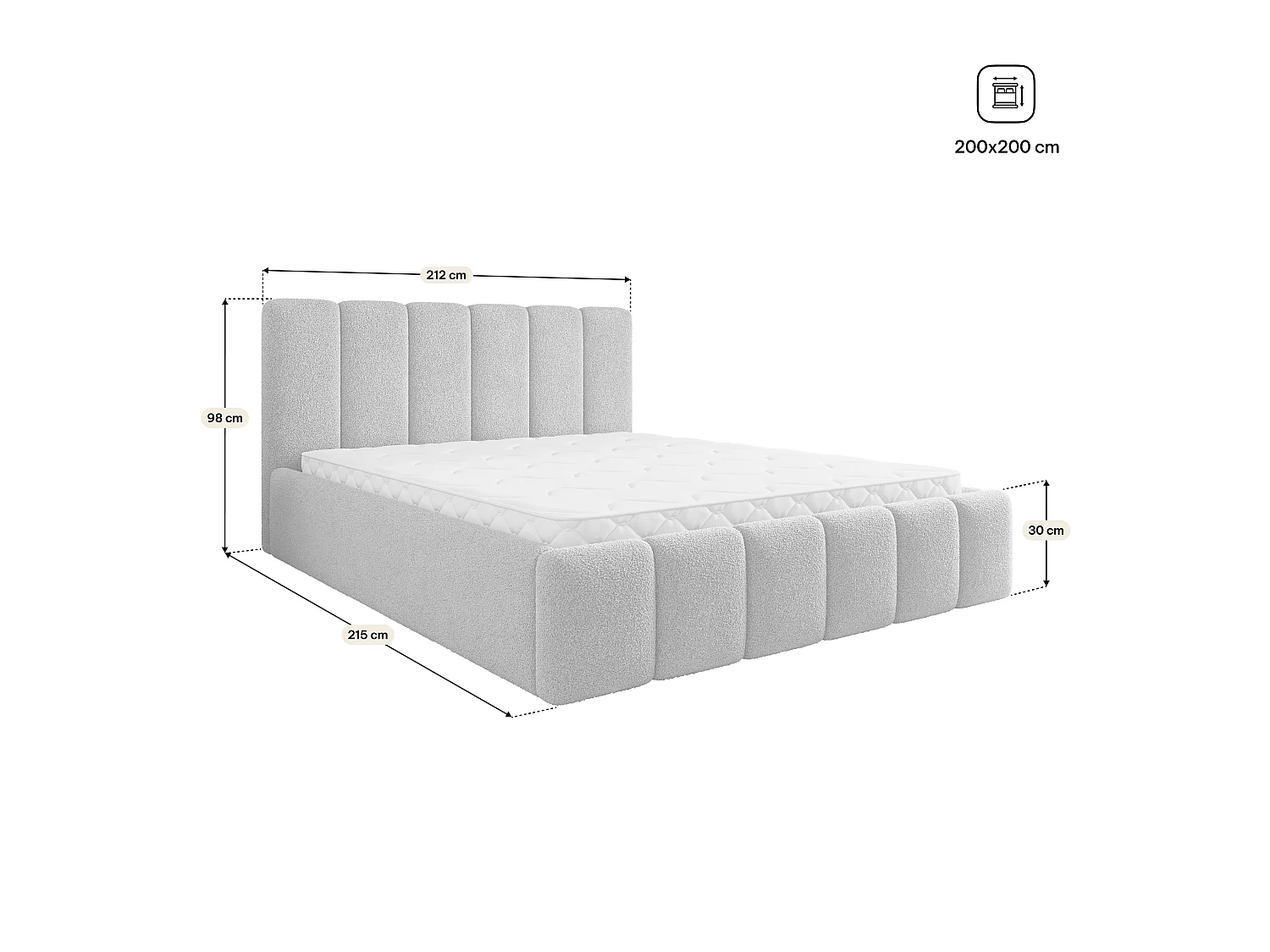 Lit Coffre ATTORA 200x200 cm - Tissu bouclé - Miel