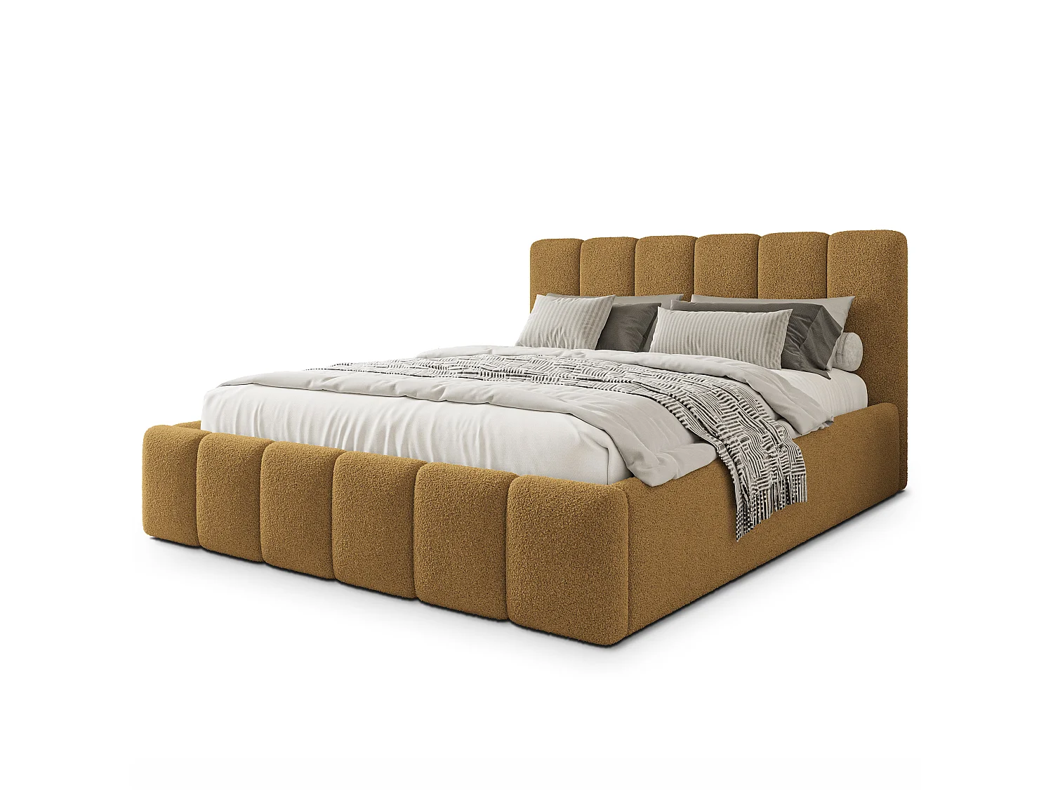 Lit Coffre ATTORA 200x200 cm - Tissu bouclé - Miel