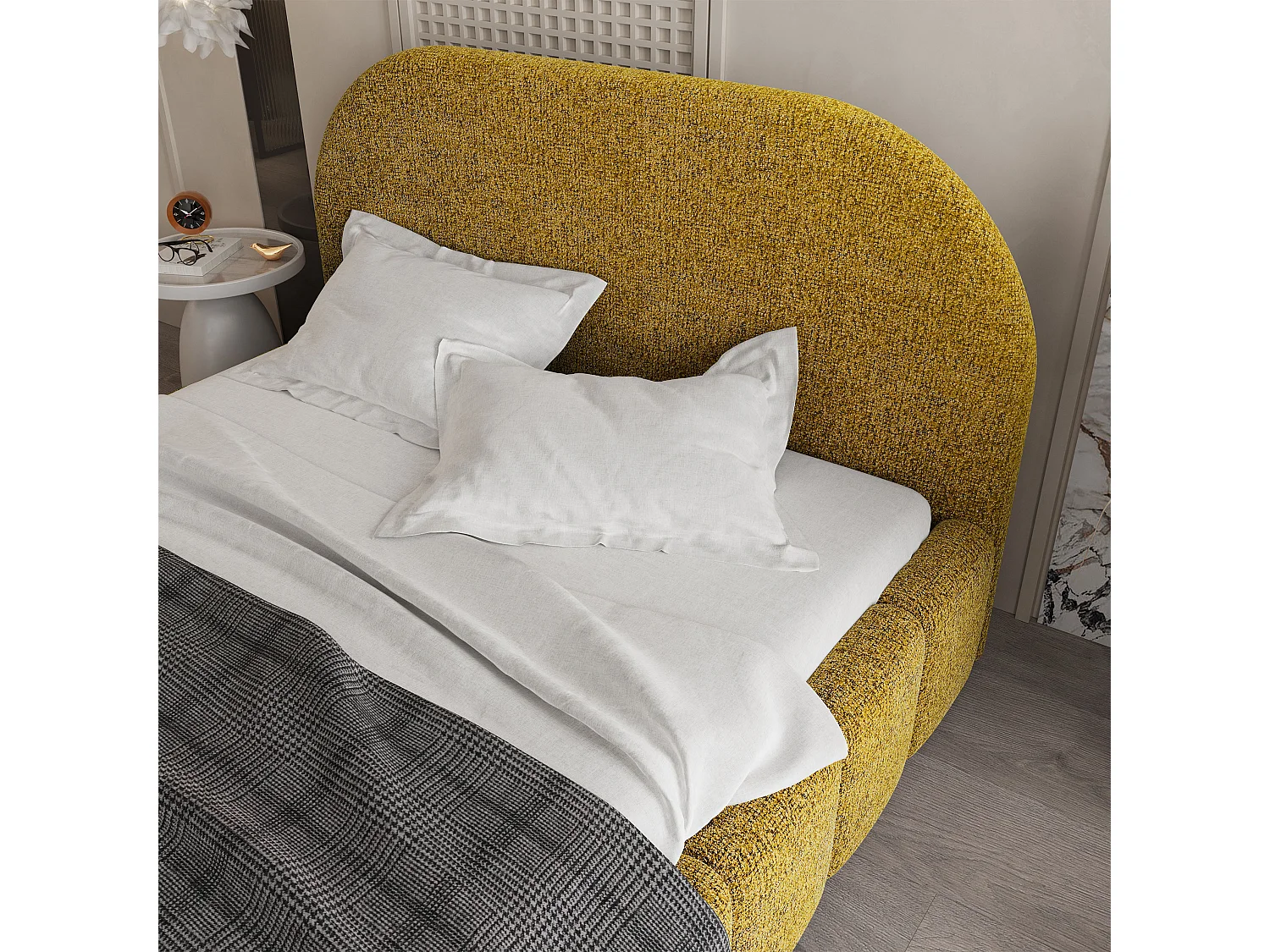 Lit Coffre FLUSSO 120x200 cm - Tissu chenille - Moutarde