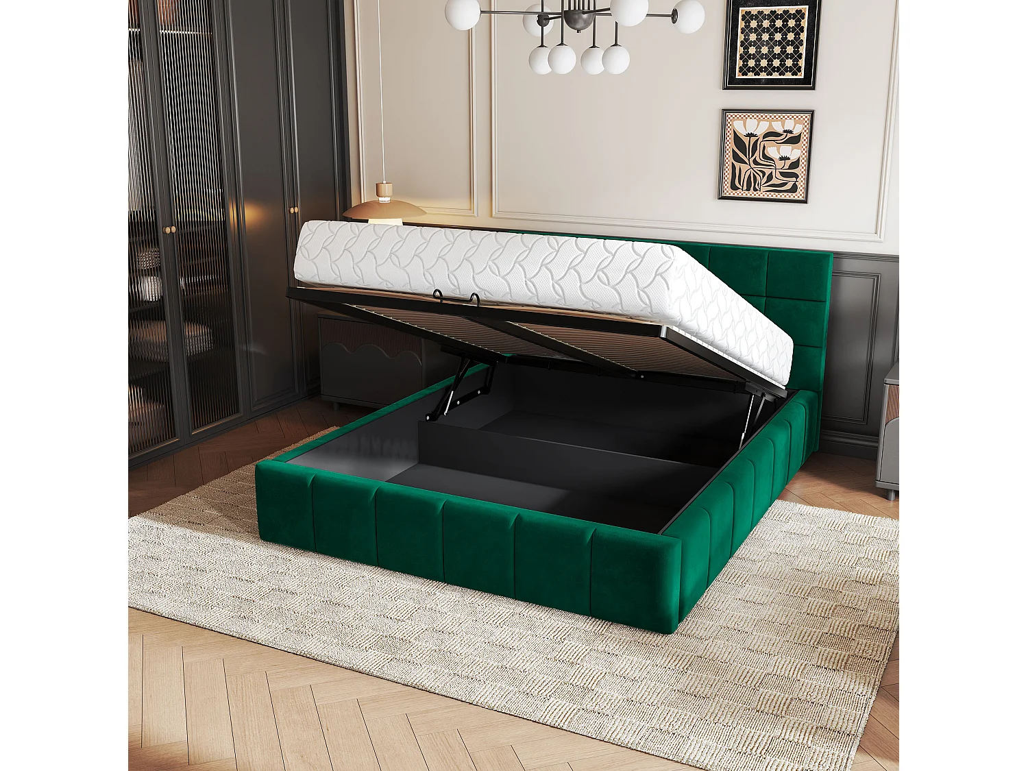 Gestoffeerd bed VERTO 180x200 cm - Pluche stof - Flessengroen