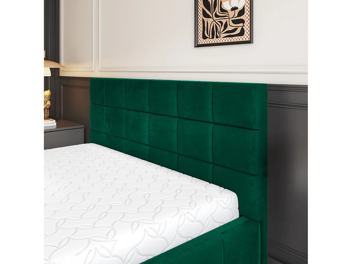 Gestoffeerd bed VERTO 180x200 cm - Pluche stof - Flessengroen