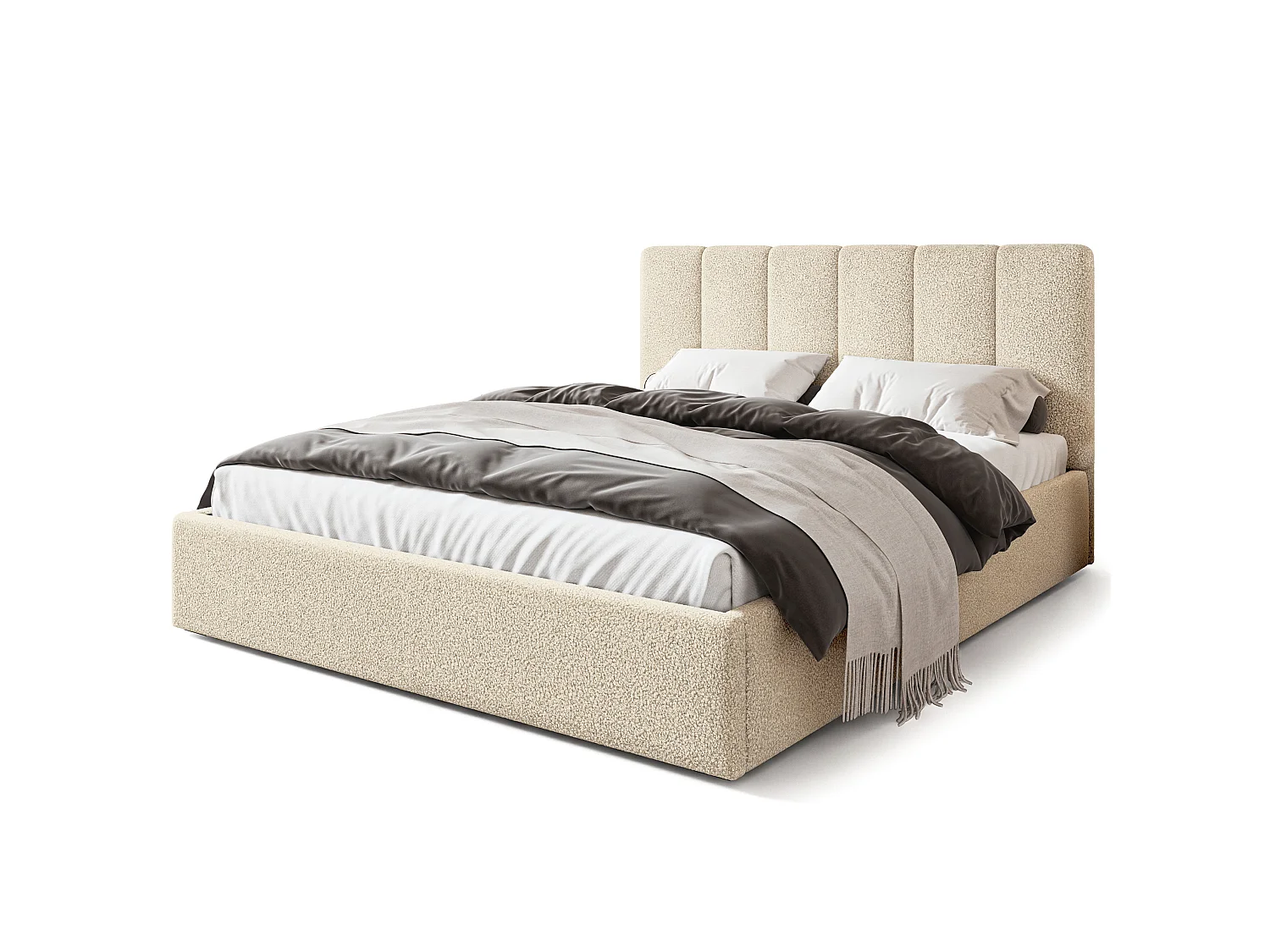 Gestoffeerd bed NEMIS 180x200 cm - Bouclé stof - Crème