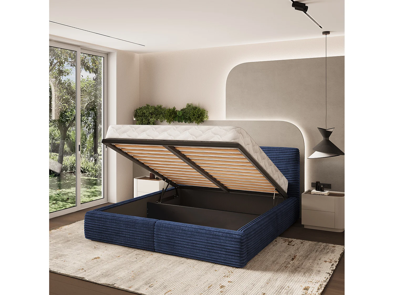 Gestoffeerd bed FELURO 120x200 cm - Corduroy stof - Blauw