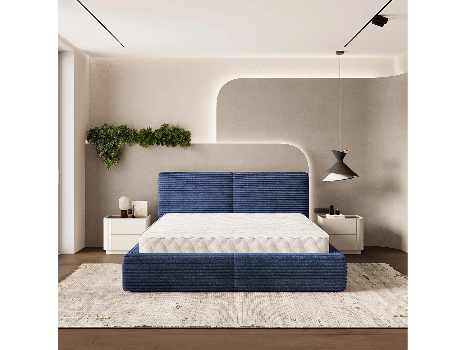 Gestoffeerd bed FELURO 120x200 cm - Corduroy stof - Blauw