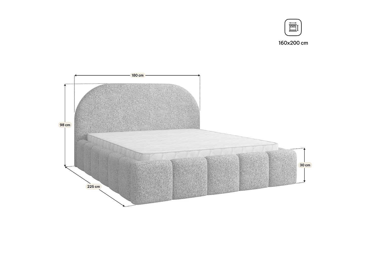 Gestoffeerd bed FLUSSO 160x200 cm - Chenillestof - Groen
