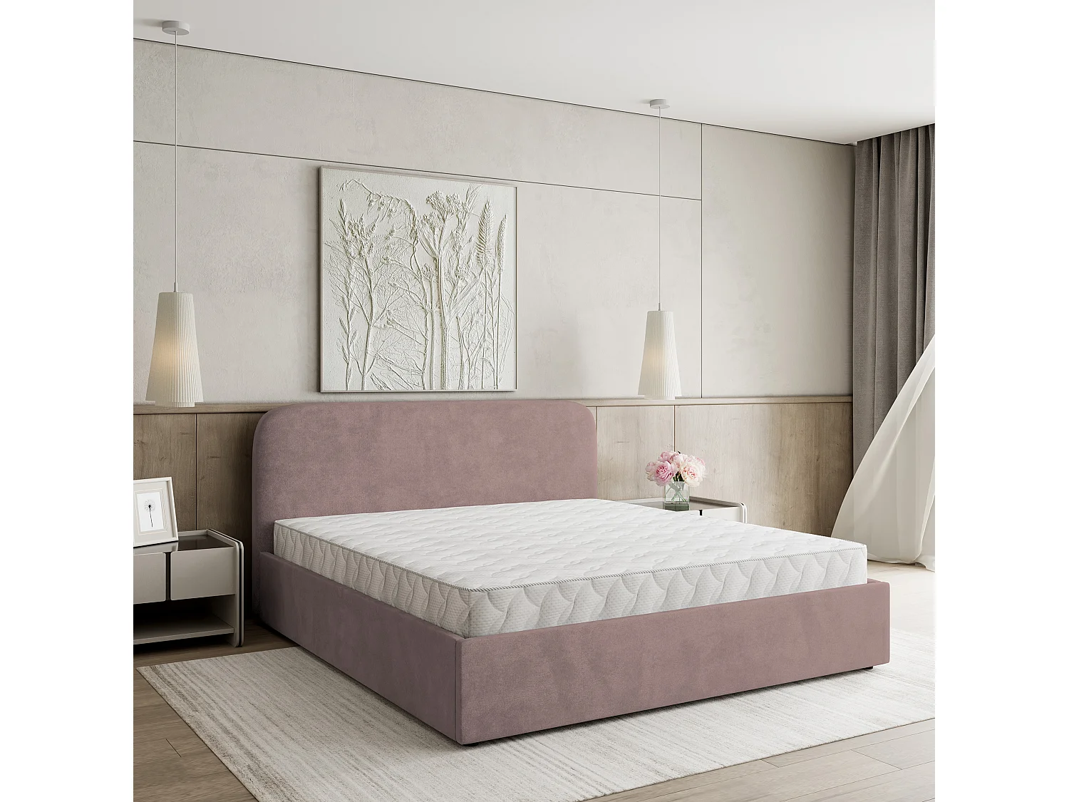 Lit Coffre RENIVE 140x200 cm - Tissu peluche - Rose poudré