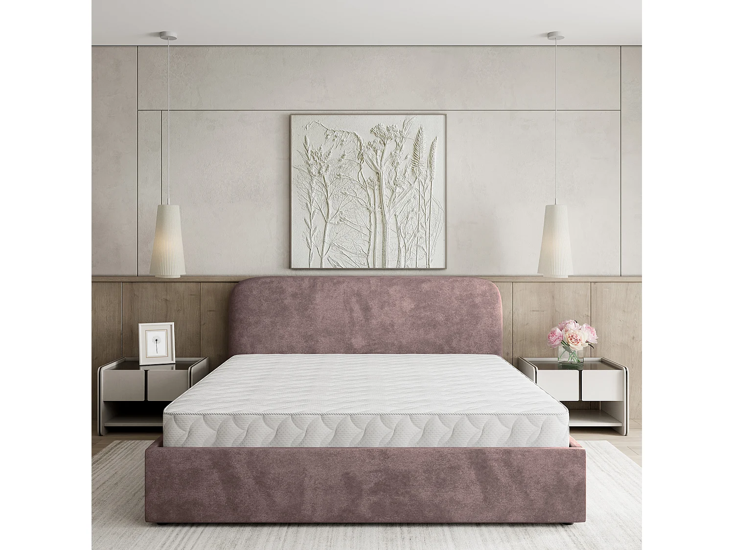 Lit Coffre RENIVE 140x200 cm - Tissu peluche - Rose poudré