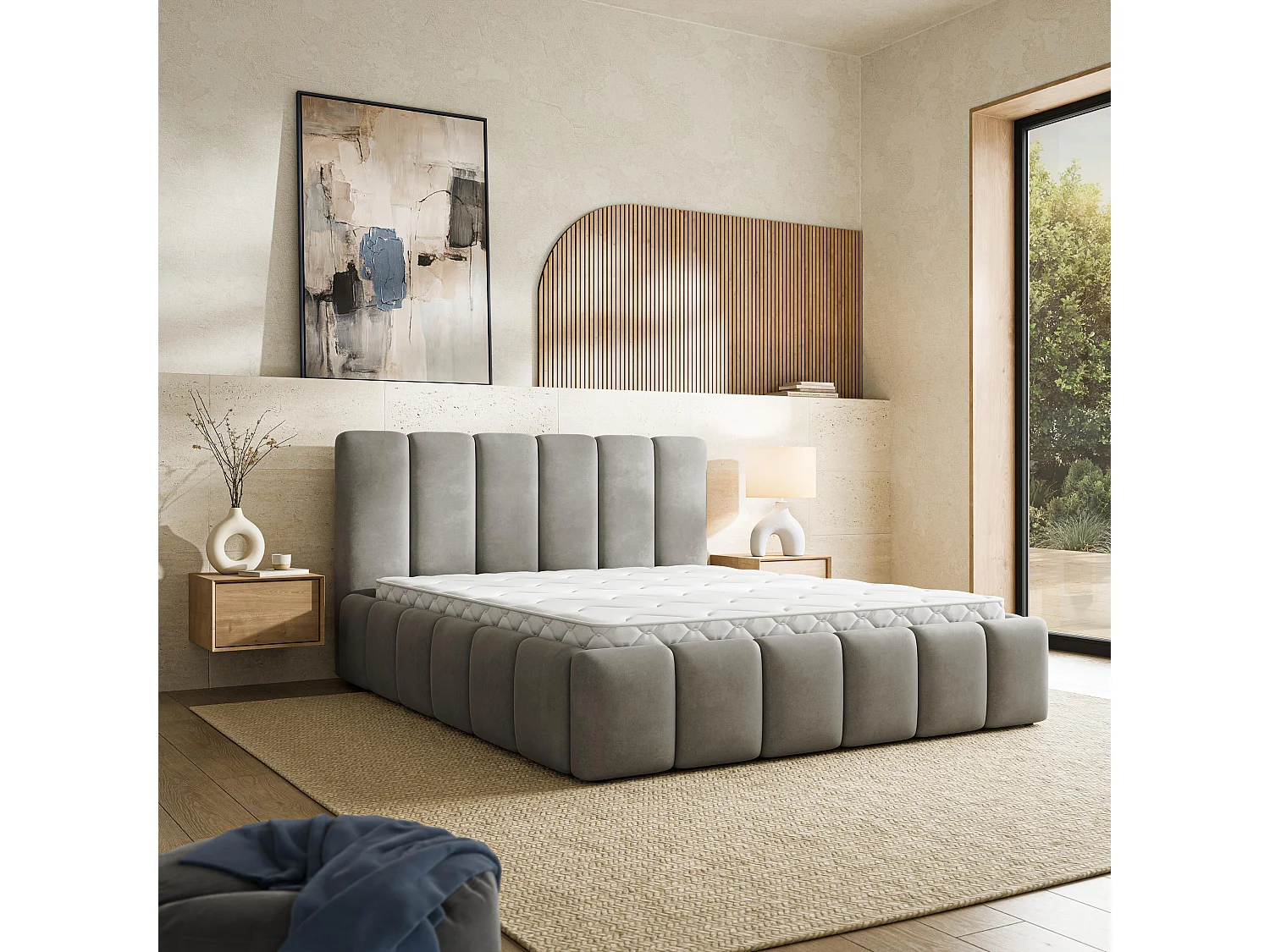 Gestoffeerd bed RANIS 180x200 cm - Fluwelen stof - Grijs