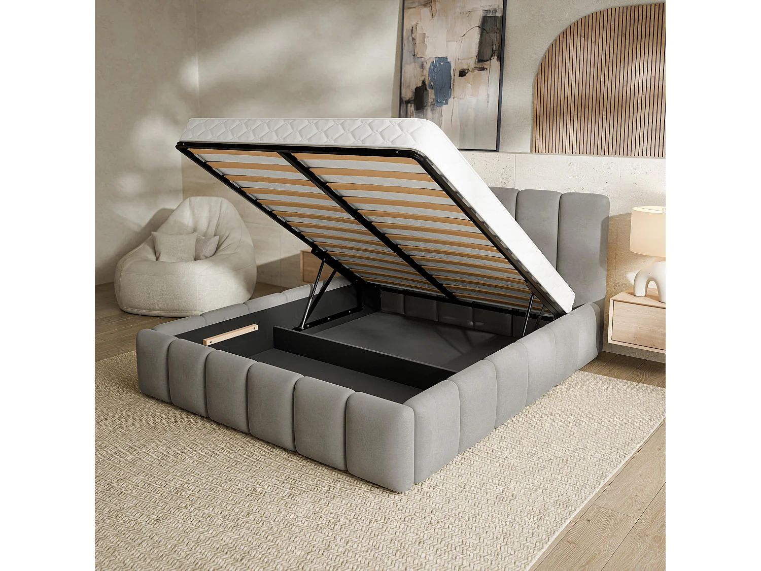 Gestoffeerd bed RANIS 180x200 cm - Fluwelen stof - Grijs