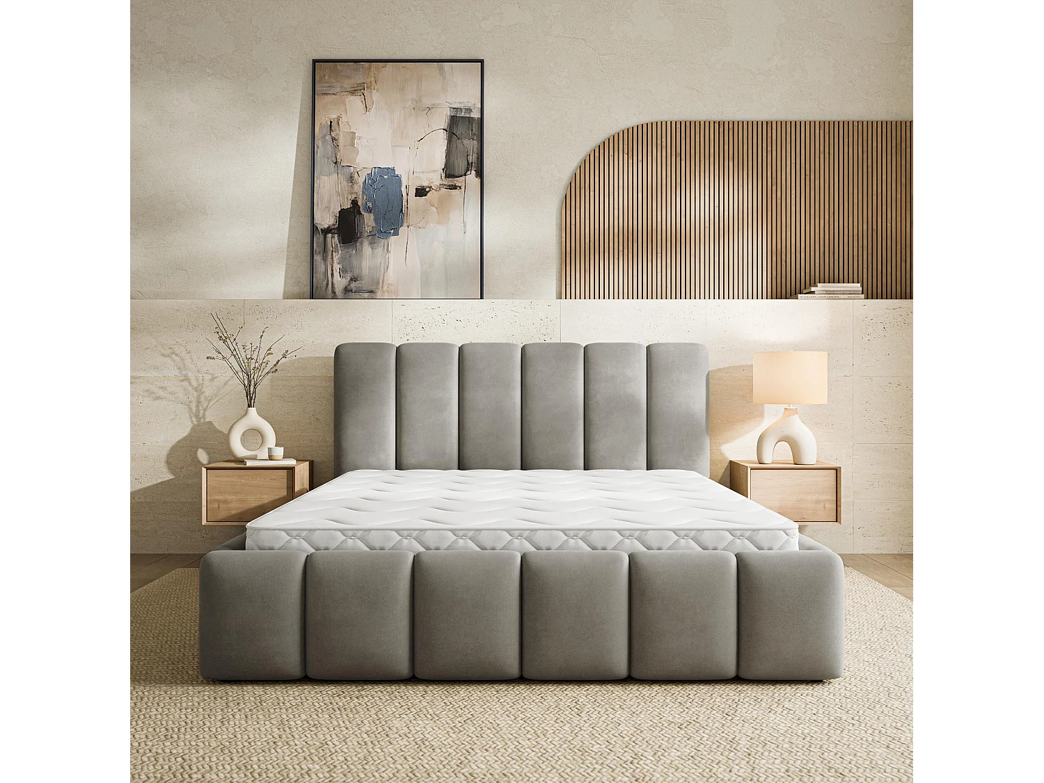 Gestoffeerd bed RANIS 180x200 cm - Fluwelen stof - Grijs