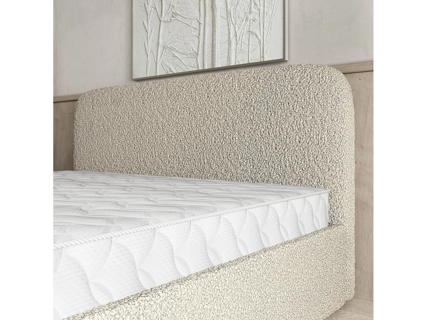 Gestoffeerd bed RENIVE 200x200 cm - Bouclé stof - Beige