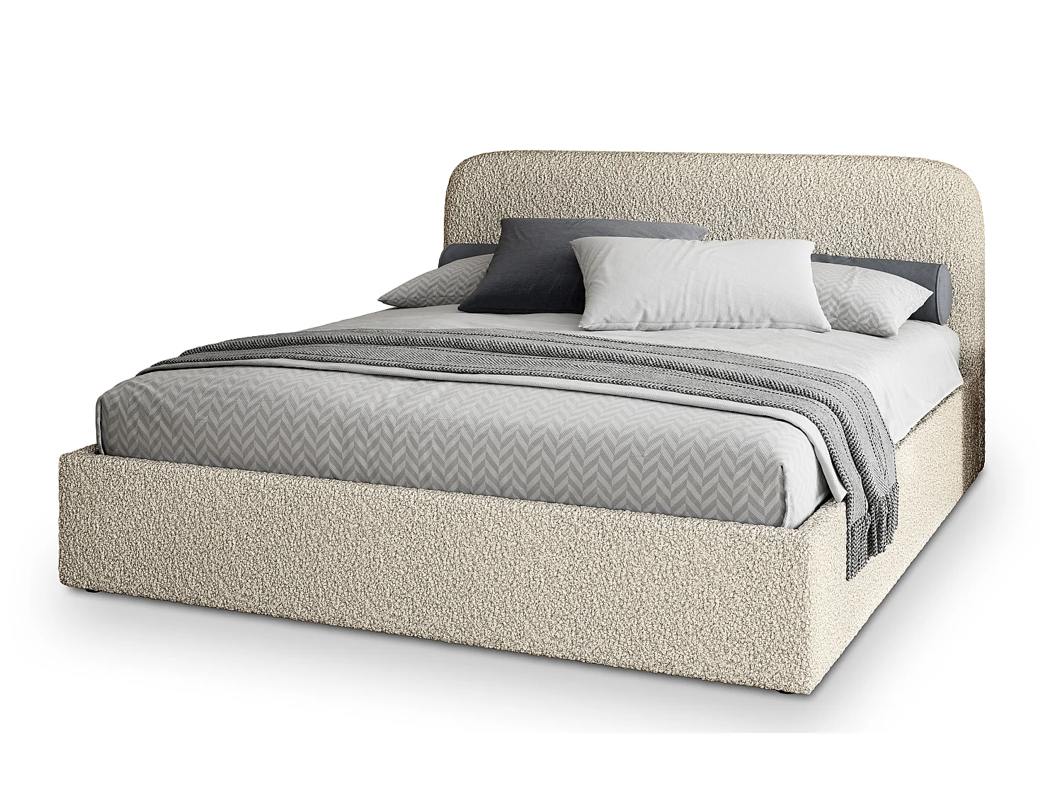 Gestoffeerd bed RENIVE 200x200 cm - Bouclé stof - Beige