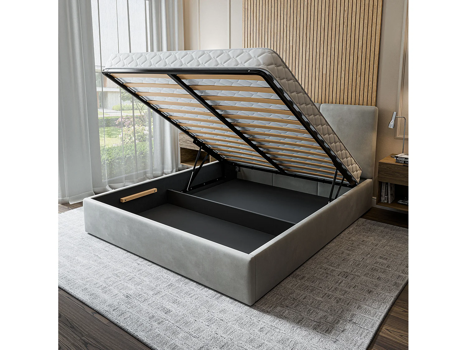 Gestoffeerd bed AZURI 180x200 cm - Fluwelen stof - Lichtgrijs