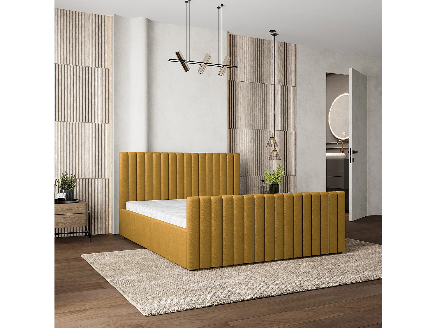 Lit Coffre CANOVA 160x200 cm - Tissu peluche - Jaune