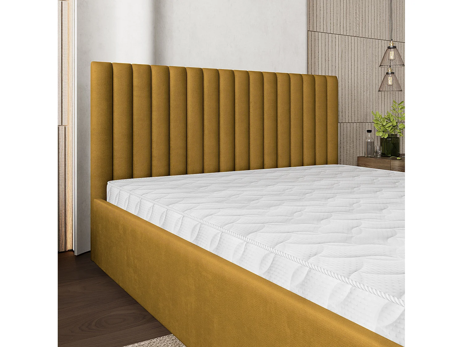 Lit Coffre CANOVA 160x200 cm - Tissu peluche - Jaune