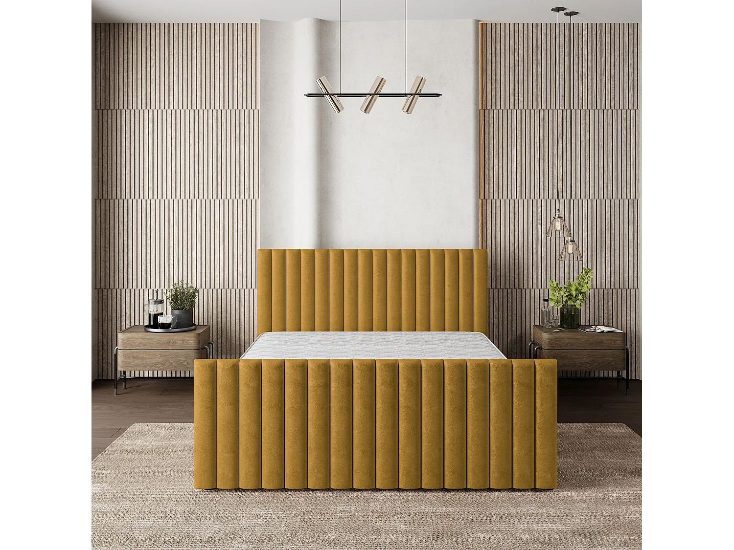 Lit Coffre CANOVA 160x200 cm - Tissu peluche - Jaune