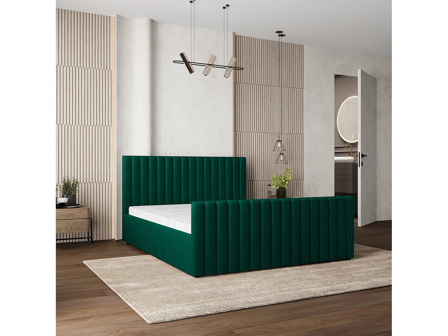 Gestoffeerd bed CANOVA 160x200 cm - Pluche stof - Flessengroen