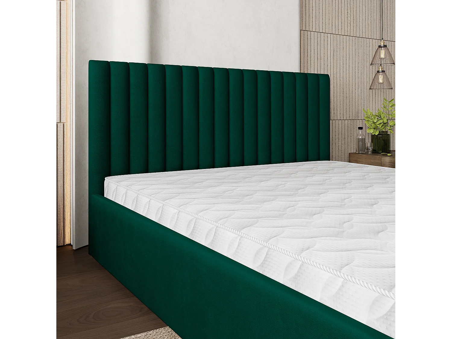 Gestoffeerd bed CANOVA 160x200 cm - Pluche stof - Flessengroen