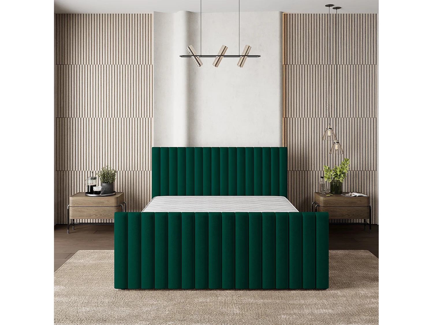 Gestoffeerd bed CANOVA 160x200 cm - Pluche stof - Flessengroen