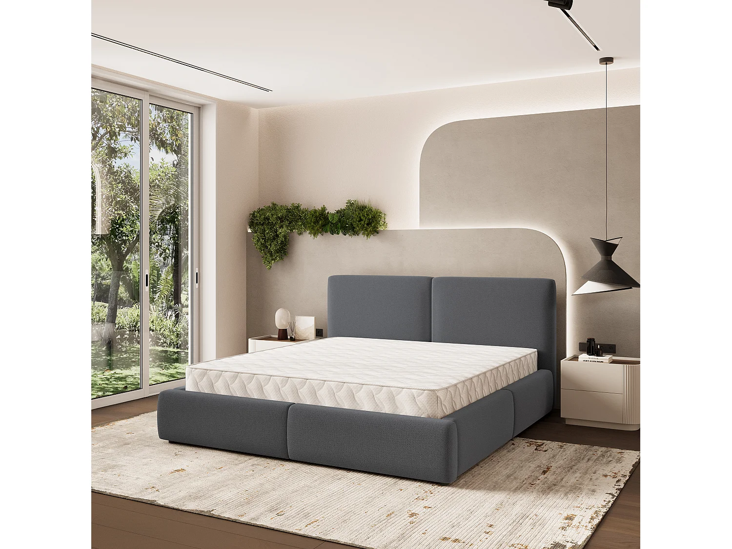 Gestoffeerd bed FELURO 180x200 cm - Geweven stof - Antraciet